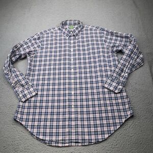 Sid Mashburn Shirt Mens XL Blue Red Check Plaid Button Up Long Sleeve Curved Hem
